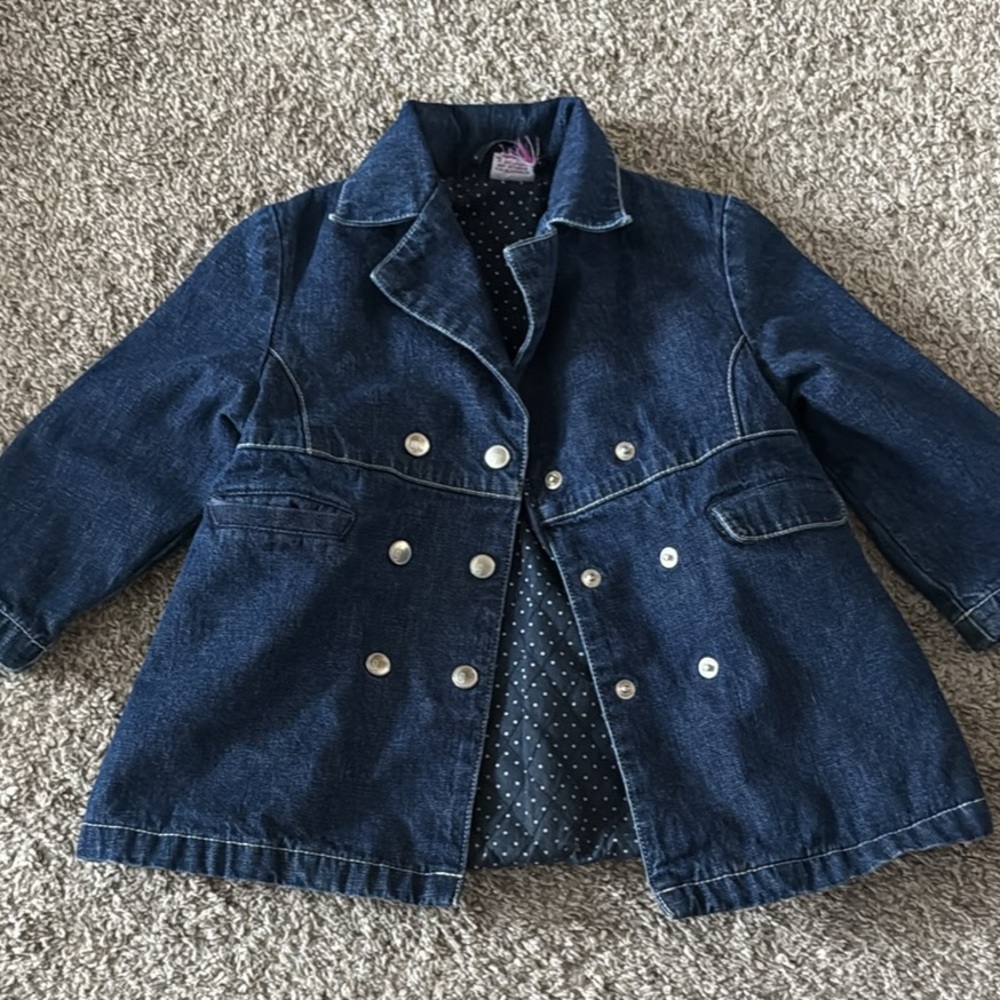 Vintage Girls SM (3 years) Gymboree Dark Blue Jean Jacket with Polka Dot Lining